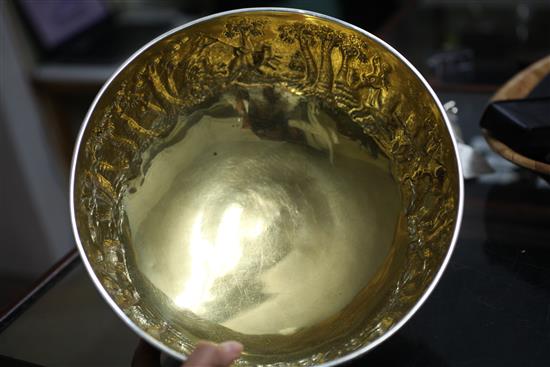 A 19th century continental silver bowl and cover with engraved inscription